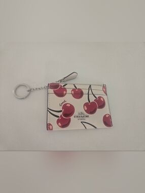 Coach White Leather Cherry Card Case with Keyring